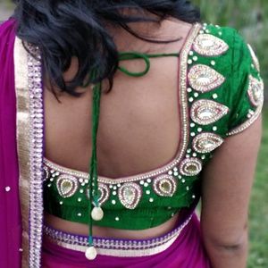 Beautiful designer blouse green sari saree top